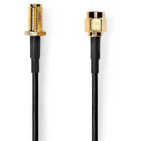 Cable dantenne sma male sma femelle plaque or 50 ohm protection simple coque 300 m rond pvc noir etiquette (1/3)