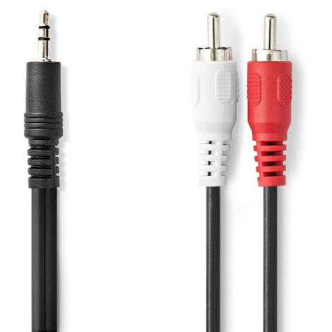 Cable audio stereo 35 mm hane 2x rca hane nickelplaterad 150 m rond svart label 78300 (1/3)