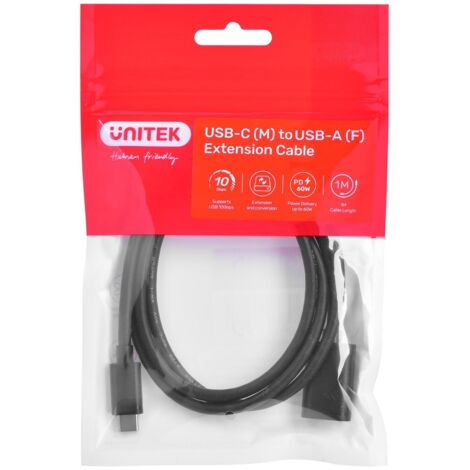 Câble USB-C vers USB-A UNITEK C476BK-1M 1 m 60 W 10 Gbit/s Noir (1/2)