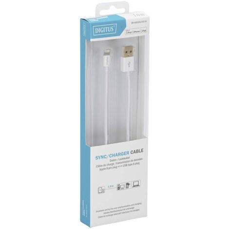 Digitus Câble USB USB 2.0 USB-A mâle, Connecteur Lightning 1.00 m blanc blindé, blindage double DB-600106-010-W Y258702 (1/4)