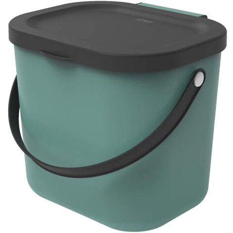 Poubelle de tri sélectif 6L en plastique recyclé – Dimensions 208x235x200mm – Trou de suspension pour installation murale – Vert foncé – Rotho