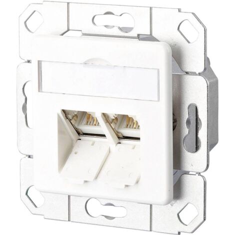 Prise réseau encastré insert avec plaque centrale CAT 6 2 ports Metz Connect 1307381102-I blanc pur R03219