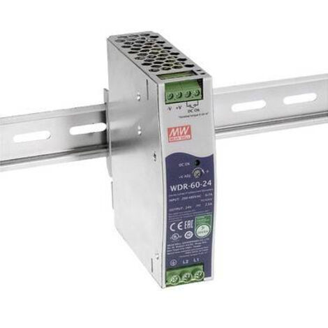 MEAN WELL WDR-60-24 ALIMENTATION RAIL DIN 24 V/DC 2.5 A 60 W NBR. DE SORTIES:1 X CONTENU 1 PC(S)