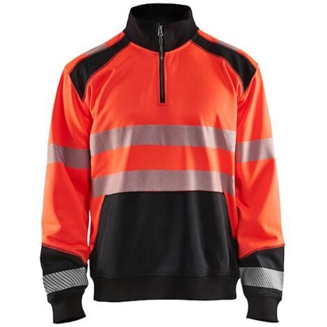 Sweat de travail col camionneur haute visibilité 3556 - Rouge fluo/Noir XS (1/5)