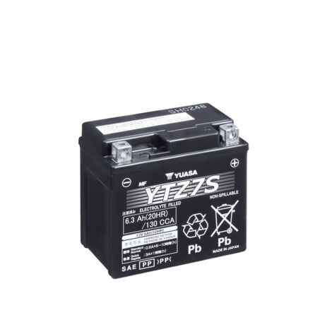 Yuasa – Batterie moto YTZ7S 12V 6.3Ah – Puissance de démarrage 130A – Technologie AGM sans entretien – Dimensions 113x70x105mm
