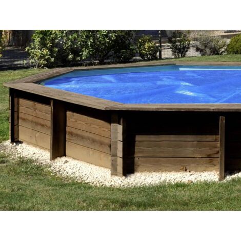 Bâche été à bulles pour piscine bois ronde ANANAS de 376 cm de diamètre - Couleur bleu