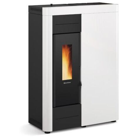 Extraflame – Poêle à granulés 14,5 kW – Acier blanc – Évacuation arrière – Classe énergétique flamme verte – Pour 400 m³ – Modèle Virna
