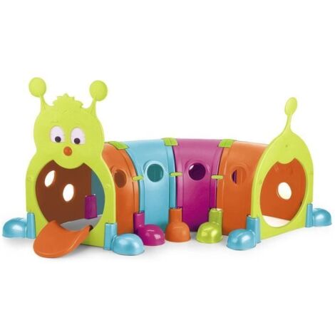 Tunnel d'activité en forme de chenille – Plastique anti-UV – 2 modules porte – 4 tunnels colorés – Pour jeux d'extérieur – Feber