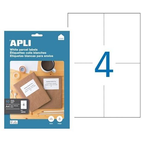 Etiquettes adresse jet d'encre, laser et copieur 105 x 148 mm Apli blanche - Boîte de 40 (1/2)