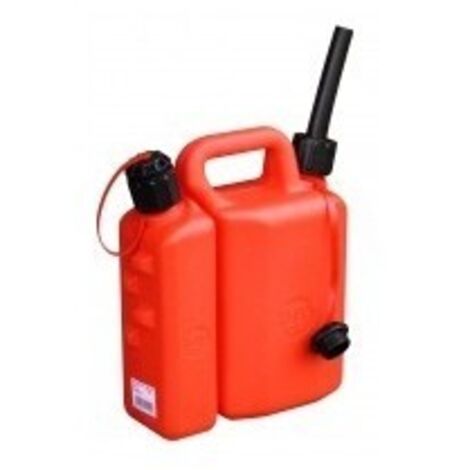 Outifrance – Jerrycan double compartiment 3,5 + 1,5 L – Résistant aux huiles et hydrocarbures – Becs verseurs à doubles voies pour remplissage précis (1/4)