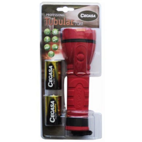 Cegasa torche professionnelle de 7 led - corps de caoutchouc antidérapant - résistant aux chocs et à l'humidité - fonctionne avec 2 piles lr20 (incluses) (1/2)