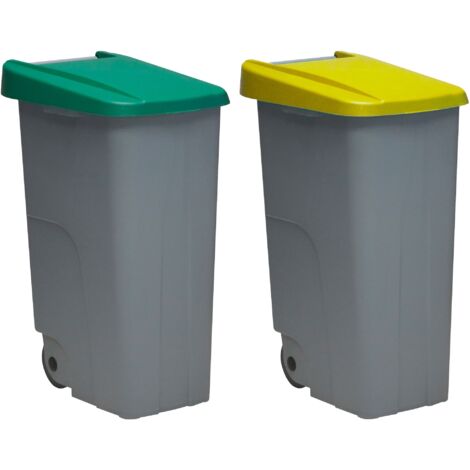 Pack de recyclage Conteneur de recyclage Conteneur de recyclage 85 litres fermés chacun : 170 litres au total, en 2 conteneurs, en couleurs vert/jaune (1/5)