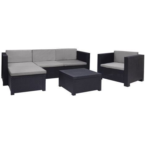 Ensemble de jardin 4 places en résine polypropylène recyclée – Résistant aux UV et à la pluie – Coussins inclus – Facile à nettoyer (1/10)