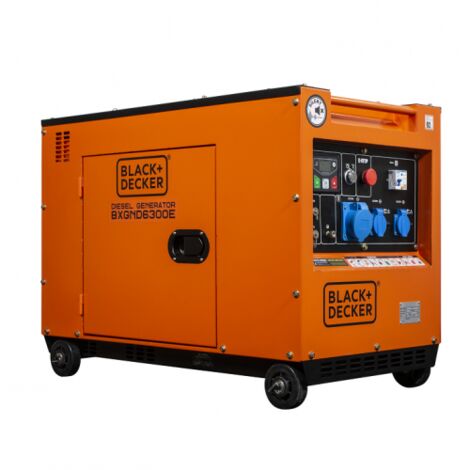 Black & Decker – Groupe électrogène insonorisé Diesel 6.3Kw monophasé 230V – Moteur 4 temps avec alternateur en cuivre – Autonomie 12h à 50% de charge - BXGND6300E