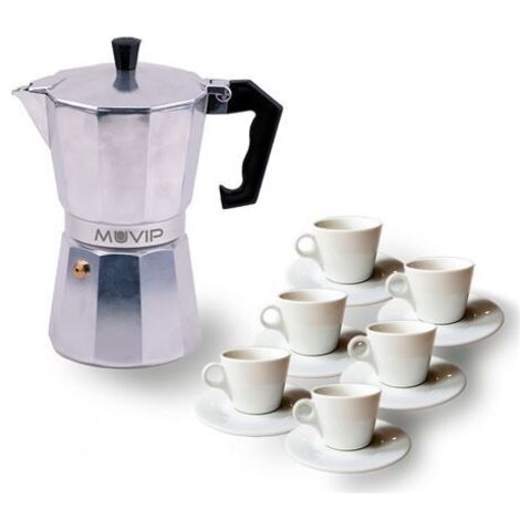 MUVIP - Machine à café de aluminium MV0601, capacité de 6 tasses, poignée ergonomique, antiadhésif, compatibleavec les cuisinières électriques, vitrocéramiques et à gaz, couleur aluminium (1/3)