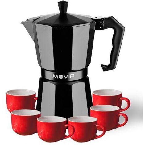 MUVIP - Machine à café de aluminium MV0607, capacité de 6 tasses, poignée ergonomique, antiadhésif, compatibleavec les cuisinières électriques, vitrocéramiques et à gaz, couleur noir mat. (1/3)