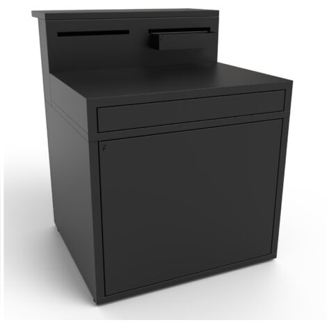 Forge Adour – Meuble support desserte noir – Bar de cuisine avec porte push to open – Bac de rangement et pieds réglables – Pour frigo 46L