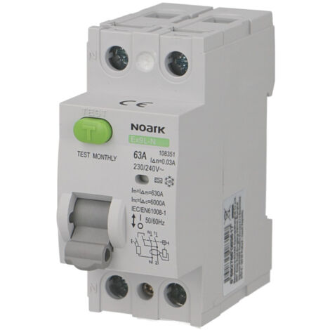 Interrupteur différentiel 2P 40A – 30mA type AC – Protection circuits électriques – Pour installations domestiques et professionnelles – Noark