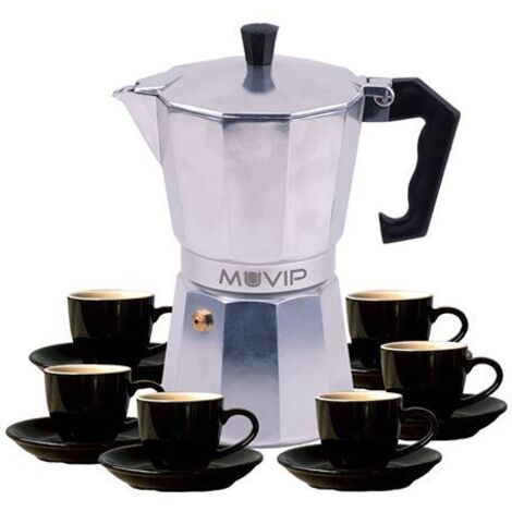 Muvip mv0604 cafetière de aluminium - capacité 6 tasses - poignée de bakélite résistante à la chaleur ergonomique - convient aux plaques électriques, vitrocéramiques, à gaz et à induction - couleur al (1/3)
