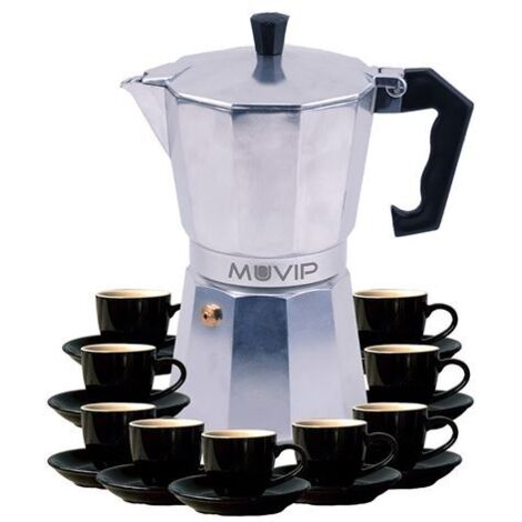Muvip mv0605 cafetière de aluminium - capacité 9 tasses - poignée de bakélite résistante à la chaleur ergonomique - convient aux plaques électriques, vitrocéramiques, à gaz et à induction - couleur al (1/3)
