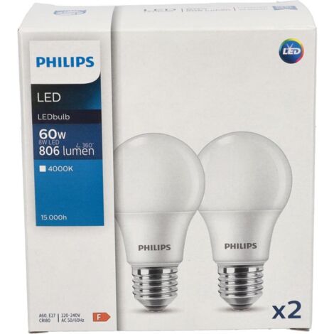 Ampoule LED Philips E27 8 W blanc chaud, lot de 2 (1/3)
