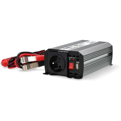 Convertisseur de tension modifiée onde sinusoïdale Tension d'entrée: 12 V DC Connexion (s) de sortie d'alimentation de l'appareil: Type E (CEE 7/5) / USB-A 230 V AC 50 Hz 300 W Puissance de sortie max (1/2)