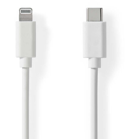 Cable lightning usb 20 apple lightning 8 broches usb c male 480 mbps nickele 100 m rond pvc blanc etiquette (1/4)