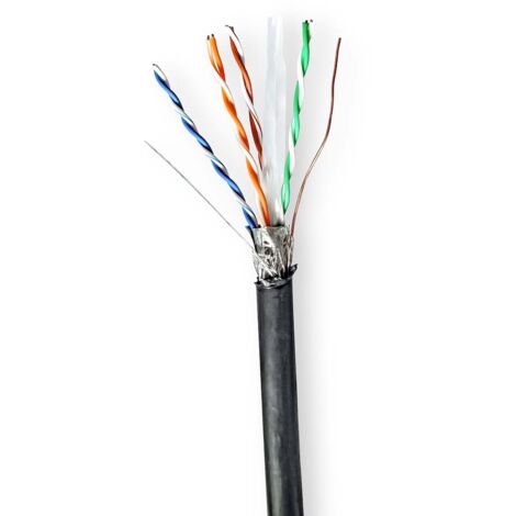 Réseau Câble Rouleau CAT6 Rigide S/FTP Cuivre 305.0 m Dehors Rond PE Noir Boîte de Tirage (1/2)