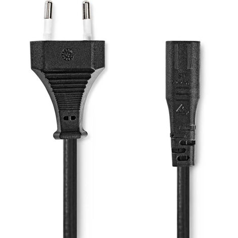 Cable dalimentation euro masculin iec 320 c1 droit droit plaque nickel 200 m enroule pvc noir label (1/3)