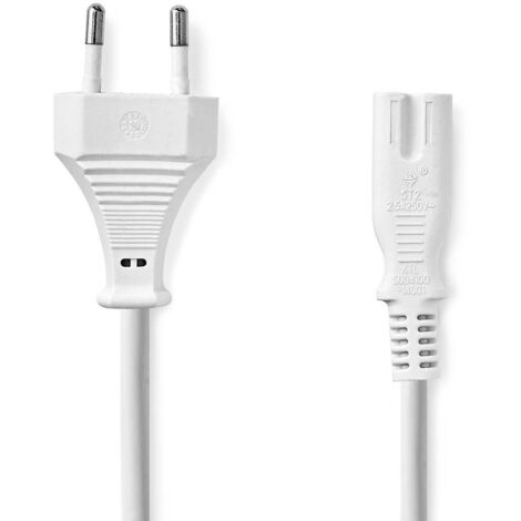 Cable dalimentation euro masculin iec 320 c7 droit droit plaque nickel 300 m plat pvc blanc label 83 (1/3)