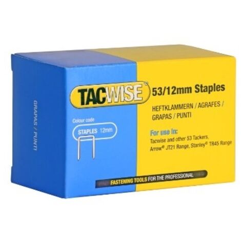 Agrafes fin fil de fer 53/12mm – Boîte de 5000 – Compatibles avec agrafeuses Tacwise Z3-53L et Z3 4 en 1