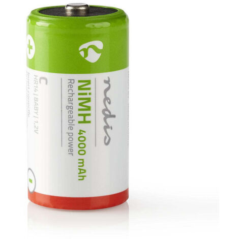 Batterie rechargeable ni mh c 12 v dc 4000 mah prechargee 2 blister hr14 vert rouge (1/2)