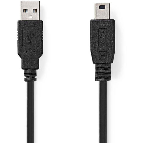 Cable usb usb 20 usb a male usb mini b 5 broches male 480 mbps nickele 200 m rond pvc noir boite (1/3)