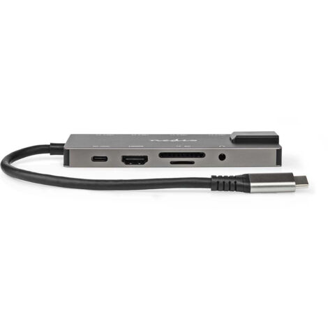 Adaptateur multi ports usb usb 32 gen 1 usb c male rj45 femelle sd sortie hdmi - 2x usb c 35 mm femelle 3x usb a femelle 5 gbps 020 m rond plaque or pvc anthracite b (1/5)