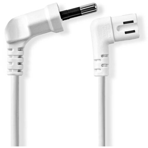 Cable dalimentation euro masculin iec 320 c7 coude coude a gauche plaque nickel 200 m plat pvc blanc label 88 (1/3)