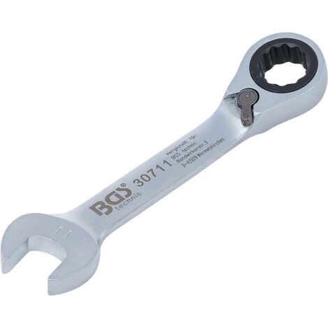 BGS TECHNIC 30711 CLÉ PLATE ET IL 11MM CLIQUET REVERSIBLE COURTE (1/3)