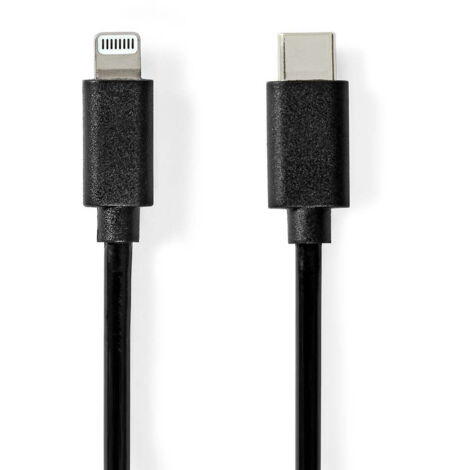 Lightning cable usb 20 apple lightning a 8 broches usb c male 480 mbps plaque nickel 100 m rond pvc noir label 8639396 (1/5)