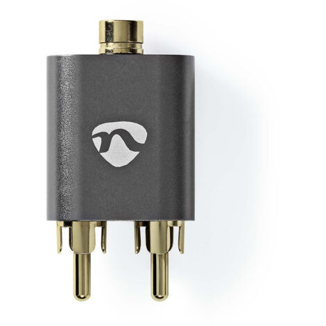 Adaptateur audio stereo 2x rca male 35 mm femelle plaque or droit aluminium gris avec metal 1 pc boite en carton avec fenetre couverte (1/5)