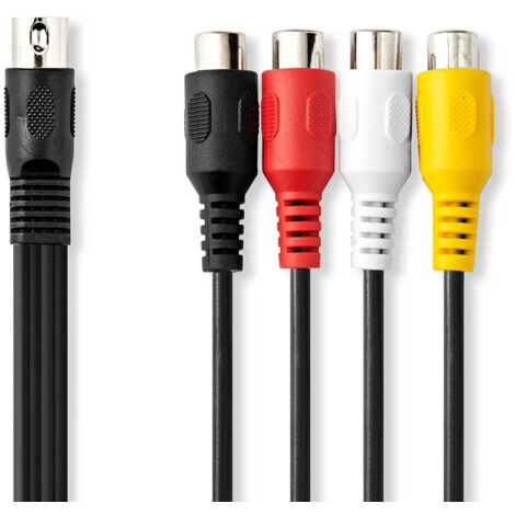 Cable audio din din 5 pin male 4x rca femelle nickele 020 m rond pvc noir etiquette (1/3)