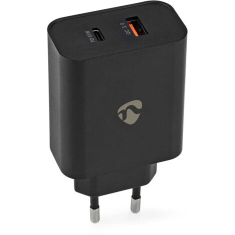 WCPD65W130BK Nedis Chargeur mural USB-C 65W + Quick Charge 3.0 USB-A Noir - Chargeur secteur 65W Power Delivery USB-C + Quick Charge 3.0 USB-A (1/5)