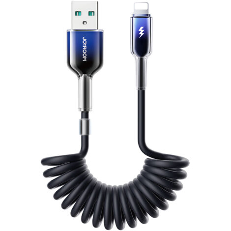 Câble spiralé USB-A Lightning Crystal-Clear Series 3A pour iPhone (1,5 m) - Noir (1/5)