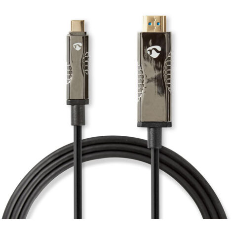 Cable usb actif optique usb c male hdmi connecteur 18 gbps 500 m rond pvc noir boite (1/5)