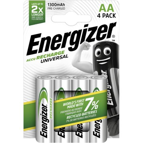 Energizer – Lot de 4 piles rechargeables NiMH LR6 (AA) 1300 mAh – Tension 1.2 V – Préchargées – Durée de vie jusqu'à 5 ans