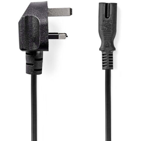 Cable dalimentation uk male iec 320 c7 200 m oui 2 x 075 mm cuivre rond plaque nickel uk pvc fiche dalimentation uk type g 250 v ac 3 a noir (1/3)