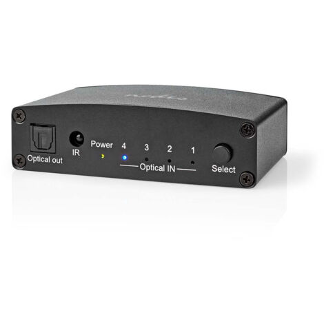 Commutateur audio numerique 4 voies entree de connexion alimentation dc 4x toslink sortie de connexion toslink femelle telecommande manuel bouton metal noir (1/5)