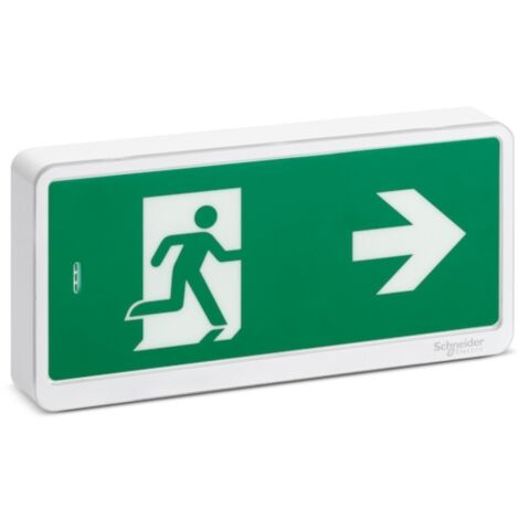 Schneider Electric – Bloc d'évacuation Exiway IP42 – Autonome 1h – 45 lumens – Installation murale ou plafond – Étiquettes adhésives incluses