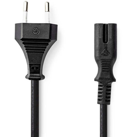 Cable dalimentation euro masculin iec 320 c7 droit droit plaque nickel 200 m plat pvc noir label 839 (1/3)