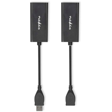 Usb extender usb 20 1x usb a male 1x rj45 female 1x usb a femelle 1x rj45 female 50 m 480 mbps plaque nickel rond pvc noir boite (1/3)