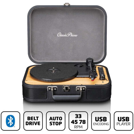 Platine vinyle retro bluetooth avec haut parleurs integres noire