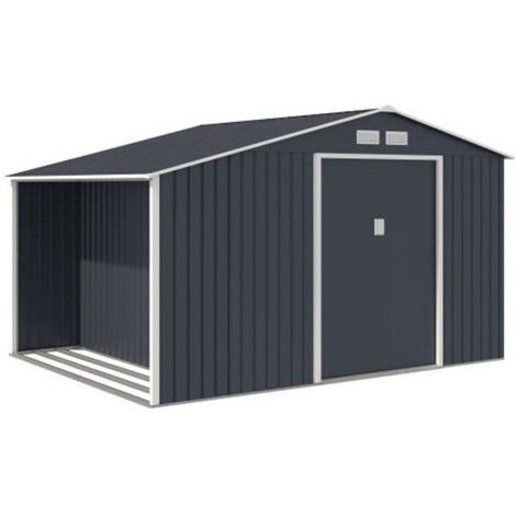 Abri de jardin en métal 8,72 m² - Kit d'ancrage inclus - Gris anthracite (1/5)